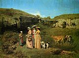 Gustave Courbet Canvas Paintings - The Young Ladies of the Village
